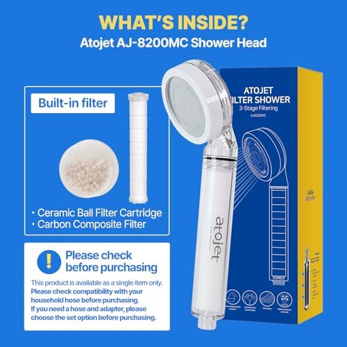 韓国の美容文化に触発されたAtojetフィルターシャワーヘッド – 柔らかい肌と滑らかな髪のための純粋なカーボンフィルター | カーボン複合フィルター | シングルシャワーヘッド(AJ8200MC-SNG-1) 画像 2